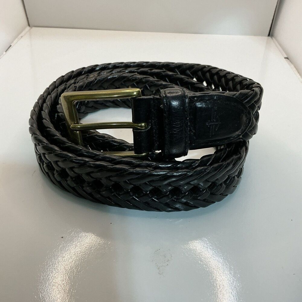 Dockers Men’s Braided Woven Leather Belt Size 42 Black Brass Buckle Casual